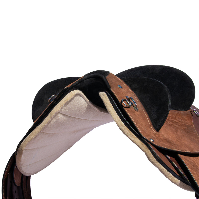 Syd Hill Hawk Polocrosse Stock Saddle, Roughout Leather - SHXP Adjustable Tree and Panels